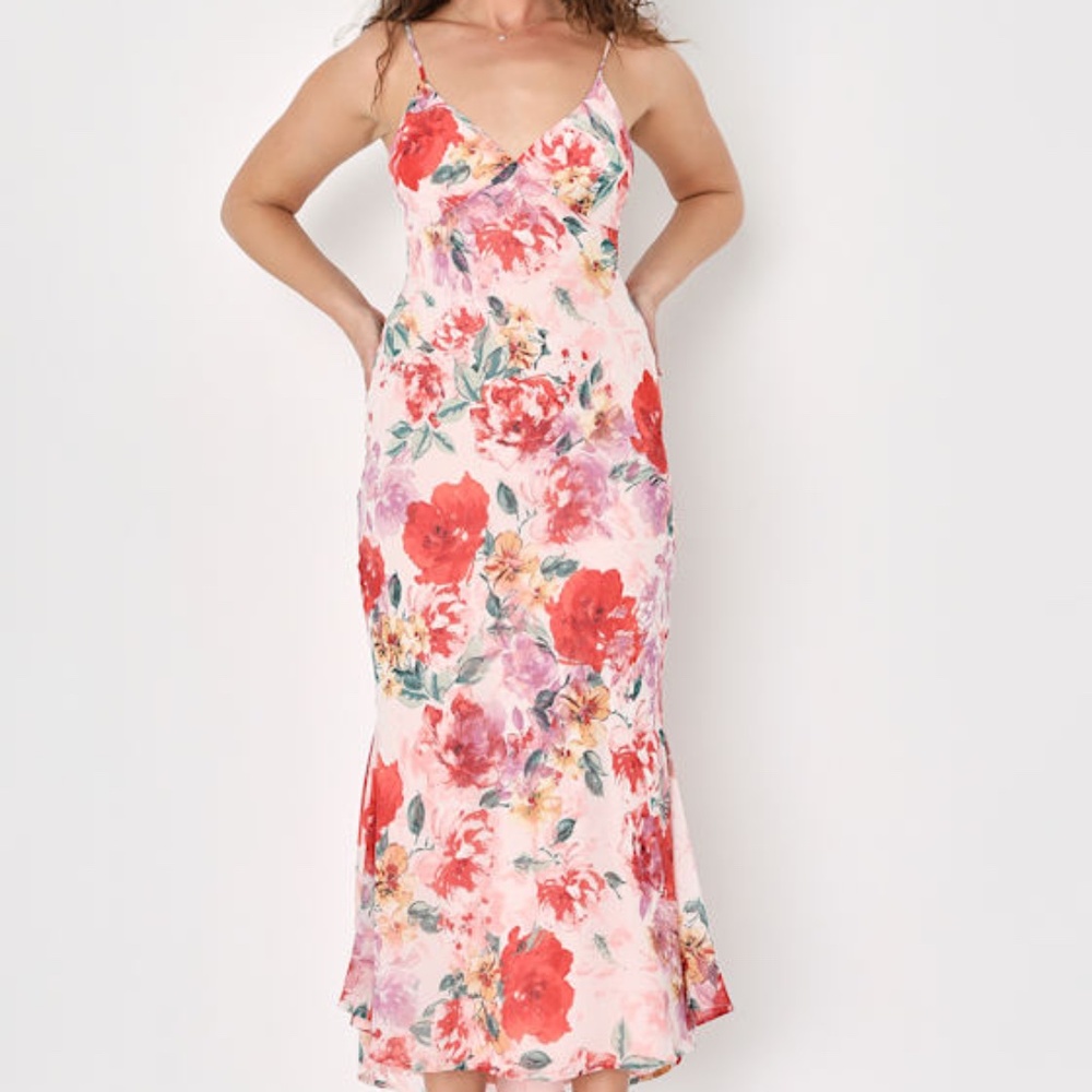 Lulus Romantic Adoration Blush Pink Floral Print Sleeveless Midi Dress - Size S